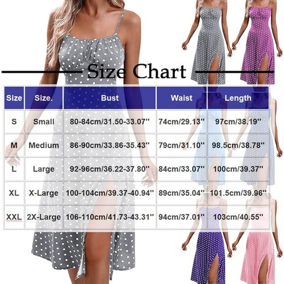 Womens Polka Dot Sundress Spaghetti Strap with Slit - Picture 3 of 5